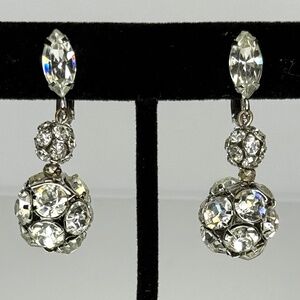 1950-60's Crystal Rhinestone Fashion Clip On Spring Back Earrings